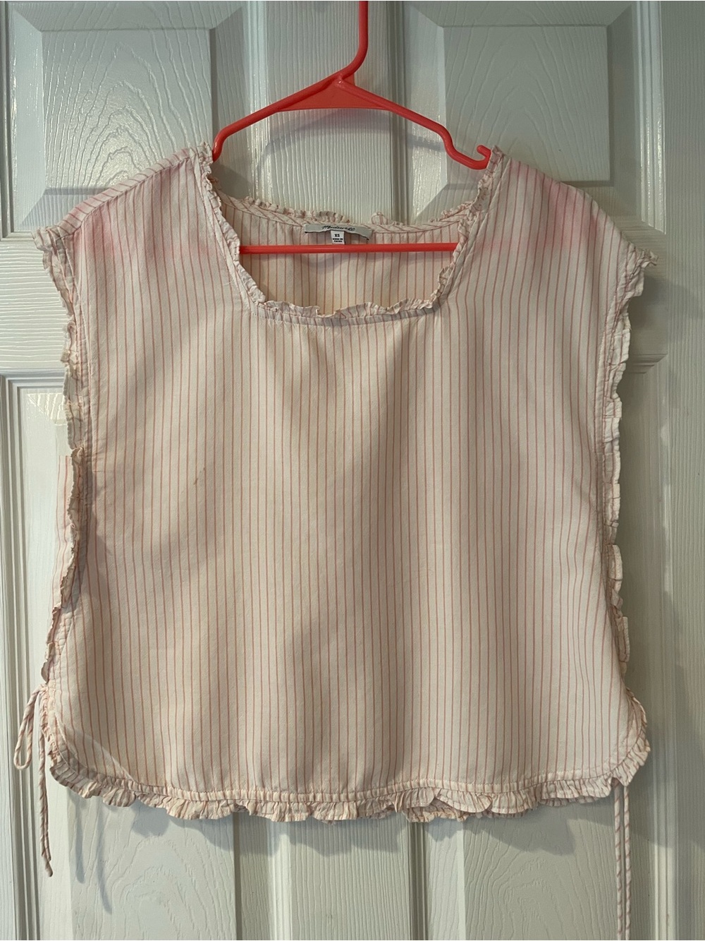 Delicate pale red and cream striped Madewell shirt